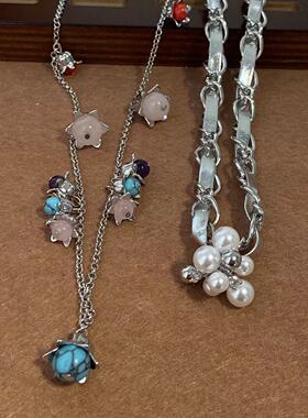 韩国ins风珍珠圆珠花朵项链时尚小众设计感锁骨链百搭项饰女