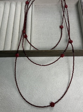 法式复古红色水晶串珠花朵叠戴项链小清新甜美优雅气质锁骨链女