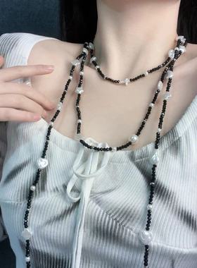 时尚潮流星星月亮蕾丝水晶串珠项链法式复古轻奢高级小众锁骨链女