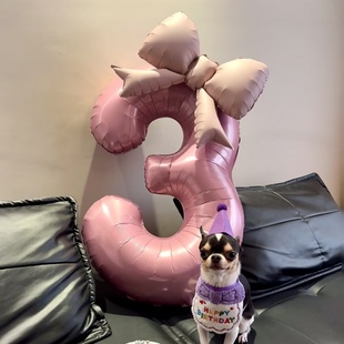 粉蝴蝶结数字铝膜气球小红书自拍道具韩生日宝宝儿童32寸超大派对