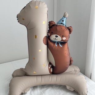 ins小熊周岁站立气球儿童宝宝生日派对聚会宠物小狗小猫庆生铝膜