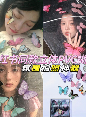 PVC蝴蝶3D立体小红书同款INFP脸部化妆贴少女写真创意拍照道具