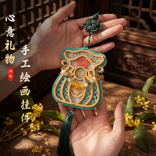 古风中秋木质荷包手工灯