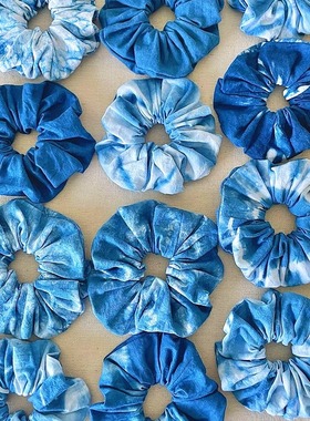 扎染发圈手工diy材料包蓝色颜料工具套装大肠头绳女简约头饰白胚