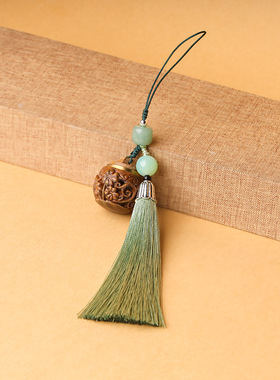 镂空雕刻绿檀木吊坠木流