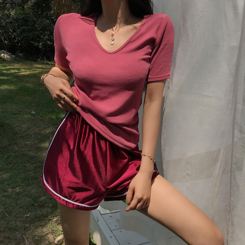 Korean leisure Satin jujube red new sports white edge shorts real price