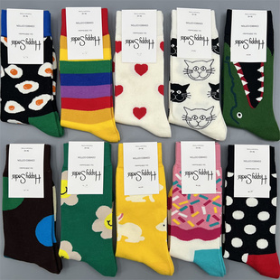 HappySocks袜子女格子爱心情侣袜多巴胺彩色潮袜中长筒无骨棉袜子