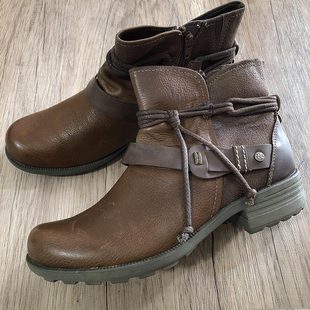 牛货欧洲站潮舒适真皮中跟女鞋百搭短靴反绒皮牛皮单靴