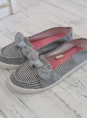 外贸美单平跟帆布鞋套脚记忆鞋垫软底大码女鞋懒人鞋 Q5848