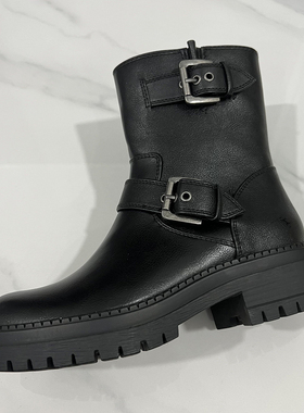 外贸原单圆头侧拉链舒适粗跟显瘦女短靴大码时装女鞋 T4523