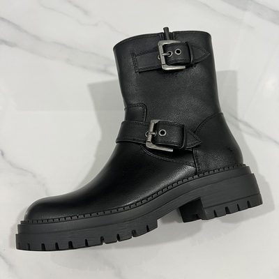 外贸原单圆头侧拉链舒适粗跟显瘦女短靴大码时装女鞋 T4523