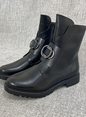 外贸新款加绒粗跟百搭侧拉链女短靴大码女靴英伦帅气马丁靴 F5063