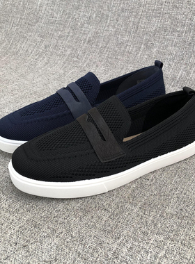 外贸新款飞织透气圆头平跟单鞋春秋款懒人大码女鞋妈妈鞋F4174