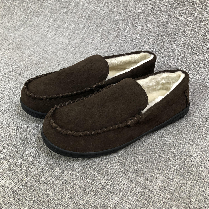 防滑真皮加绒保暖男鞋懒人鞋