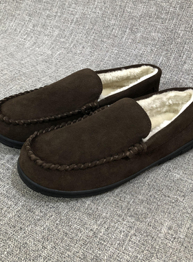 外贸冬季真皮加绒保暖防滑懒人鞋豆豆鞋套脚大码男鞋 F3175
