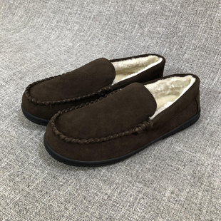 外贸冬季真皮加绒保暖防滑懒人鞋豆豆鞋套脚大码男鞋 F3175