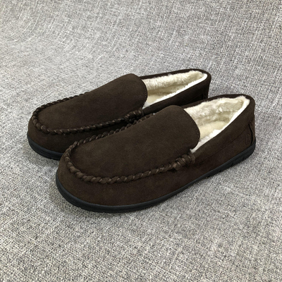 防滑真皮加绒保暖男鞋懒人鞋