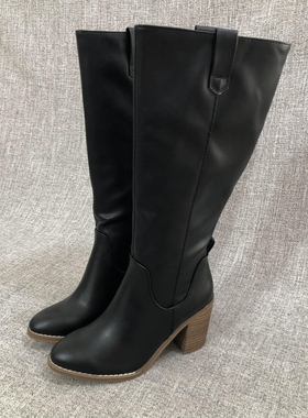 瑕疵捡漏 外贸秋冬款欧美时尚高跟中筒靴皮靴子大码女靴女鞋F2837