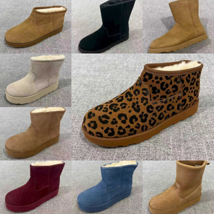 冬季新款平跟加绒厚毛雪地靴女短靴东北保暖真皮靴大码女靴 T4545