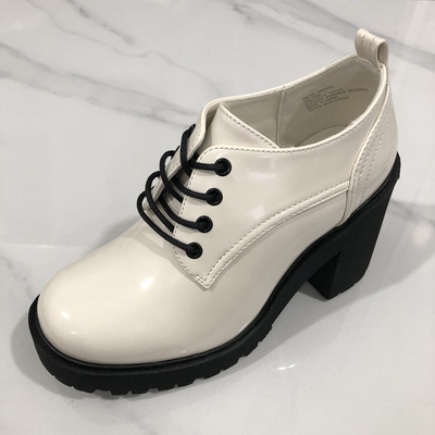 外贸时尚休闲简约系带防水台圆头超高跟单鞋粗跟女大码女鞋 T4450