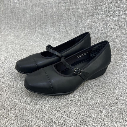 外贸PU复古轻便款坡跟深口一字扣单鞋大码女鞋F5067 工作鞋妈妈鞋