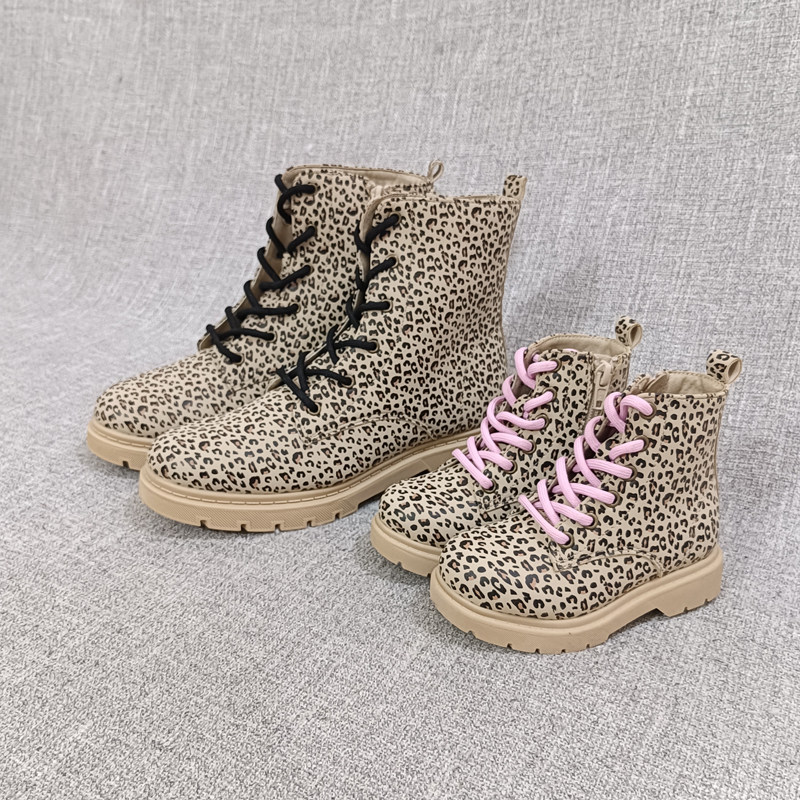 外贸2023英伦风百搭时尚女童粗跟大码女短靴母女亲子鞋 F3063