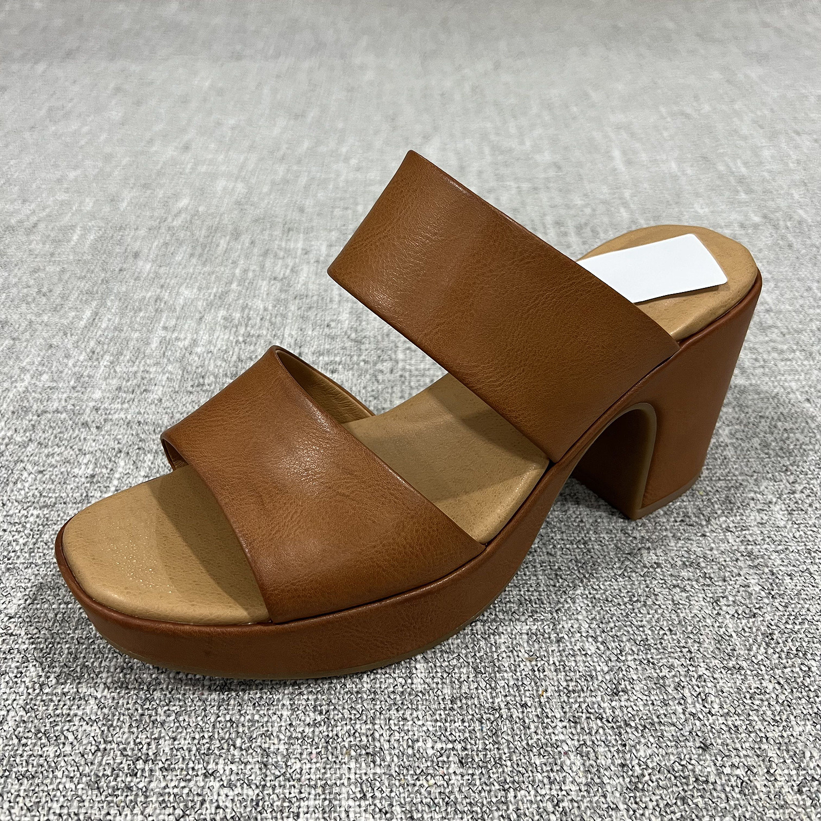 外贸欧美夏季女士粗跟百搭一字带半拖鞋厚底高跟大码拖鞋 F6372