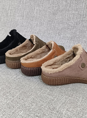 外贸包头拖真皮室内外穿拖鞋加绒保暖休闲大码女鞋半拖 F3552