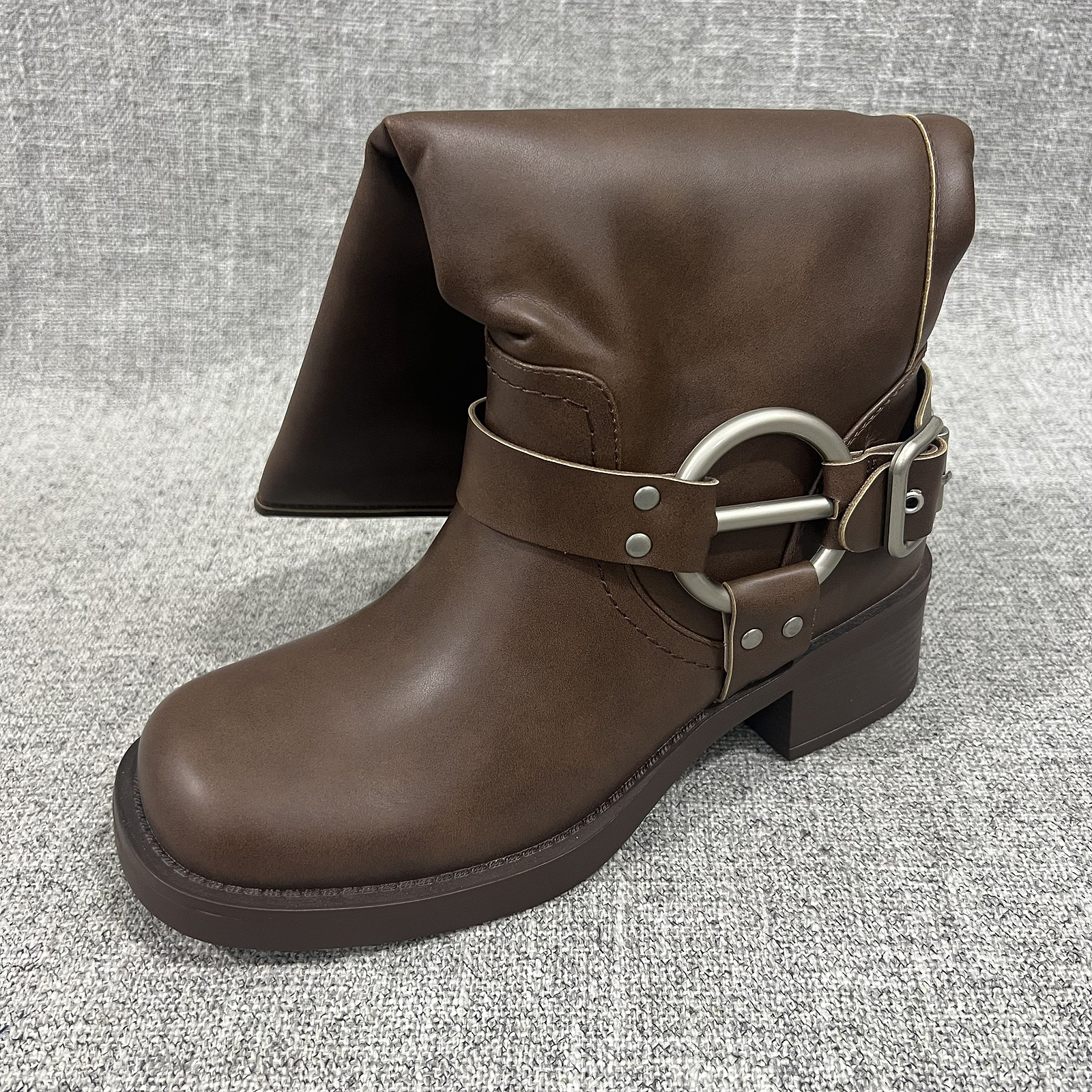 外贸冬季新款百搭长筒靴方头粗跟骑士靴高筒靴大码女靴  F6021