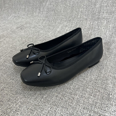 外贸法式蝴蝶结豆豆鞋方头足弓垫平跟女单鞋一脚蹬大码女鞋 F5072