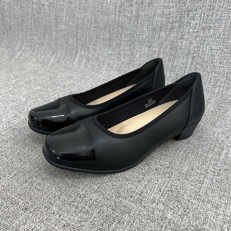 外贸工作鞋带足弓垫久站不累脚坡跟百搭单鞋一脚蹬大码女鞋 F5093