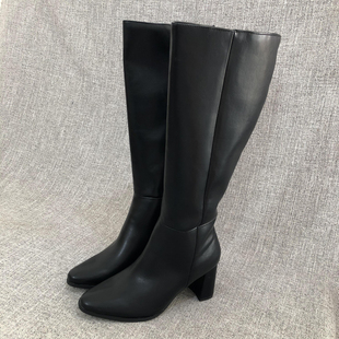 外贸秋冬款欧美时尚百搭高跟中筒靴皮靴子大码女靴女鞋 F4997