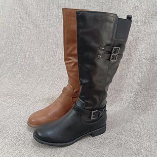 外贸欧美时尚百搭中筒靴大码低跟女靴休闲侧拉链女鞋 F4161