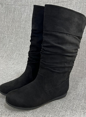 外贸秋冬百搭不过膝中筒靴套筒袜子靴大码女鞋裸靴时装靴 F4836