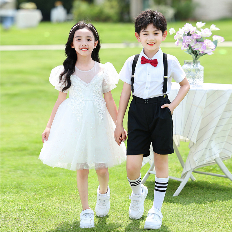六一儿童演出服女童白色公主蓬蓬裙礼服幼儿园毕业照典礼表演服装