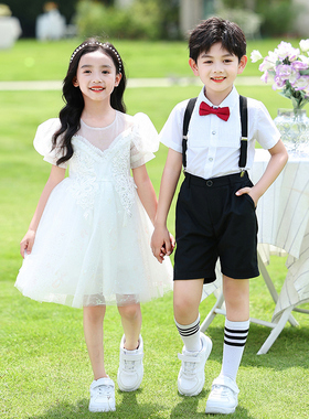 六一儿童演出服小学生合唱女童白色蓬蓬裙礼服幼儿园毕业表演服装