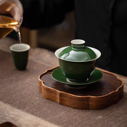 陶瓷祖母绿鹦鹉绿茶杯品茗杯手工花口功夫茶杯单杯家用小杯盖碗