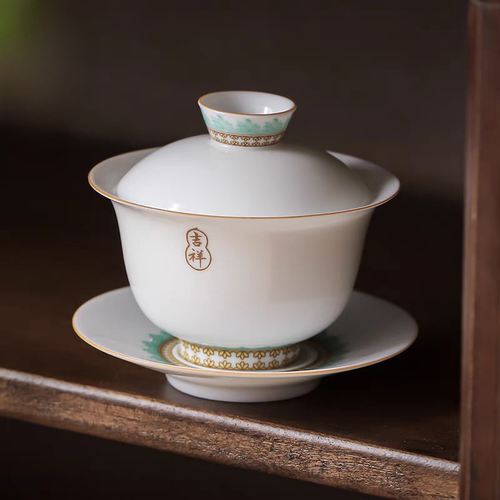 昌朴居盖碗高端泡茶茶碗不烫手德化白瓷吉祥茶具功夫杯薄胎青花