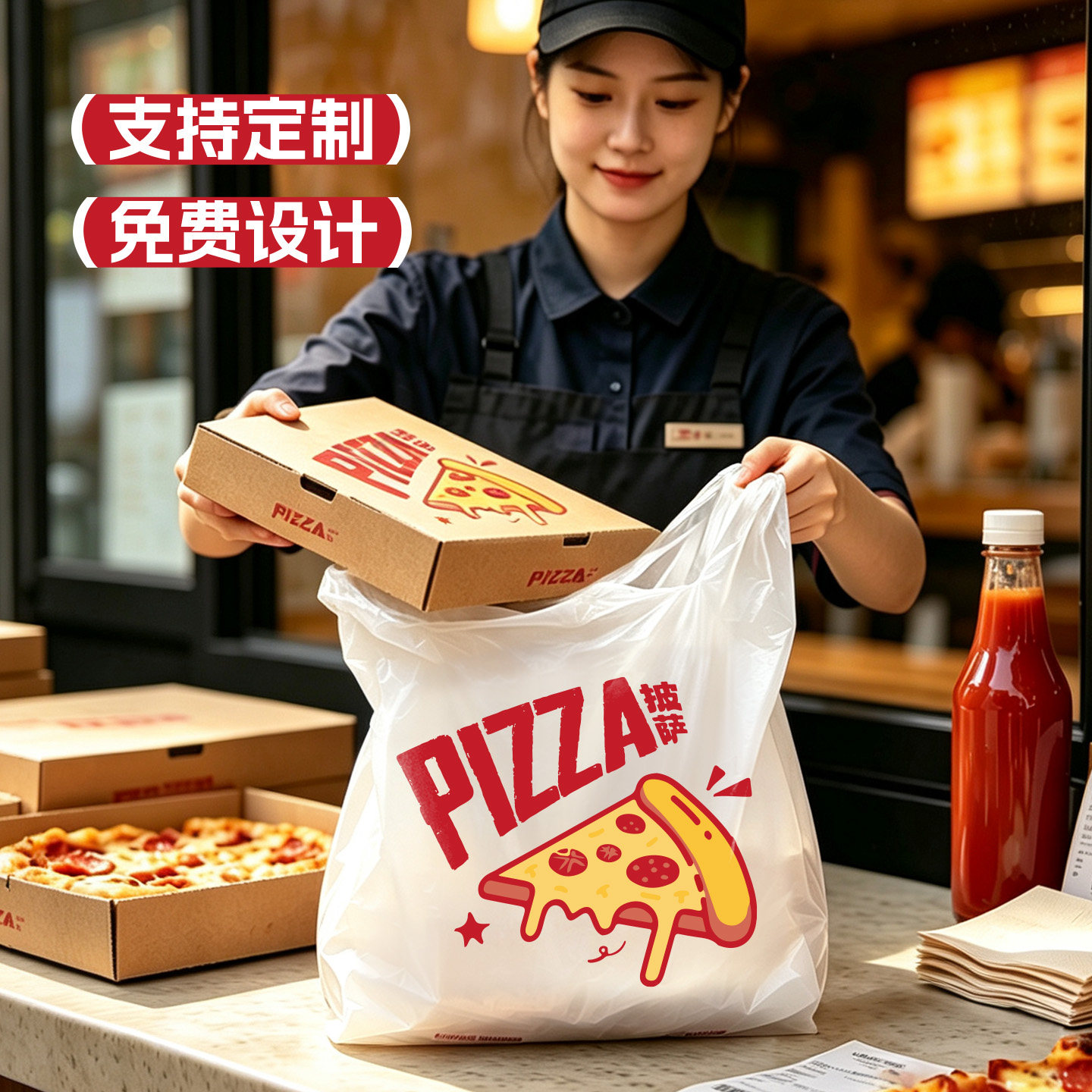 加厚专用披萨外卖加宽手提打包袋图片