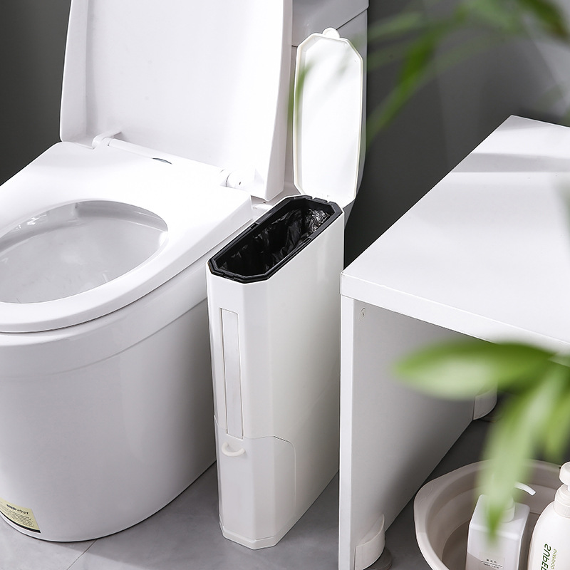 马桶夹缝垃圾桶超窄10cm卫生间厕所带盖马桶刷一体日式塑料方形小