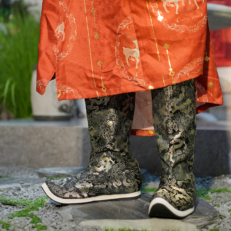 春季龙纹皂靴绣清风汉服鞋明制千层底古装鞋男女同款内增高翘头履