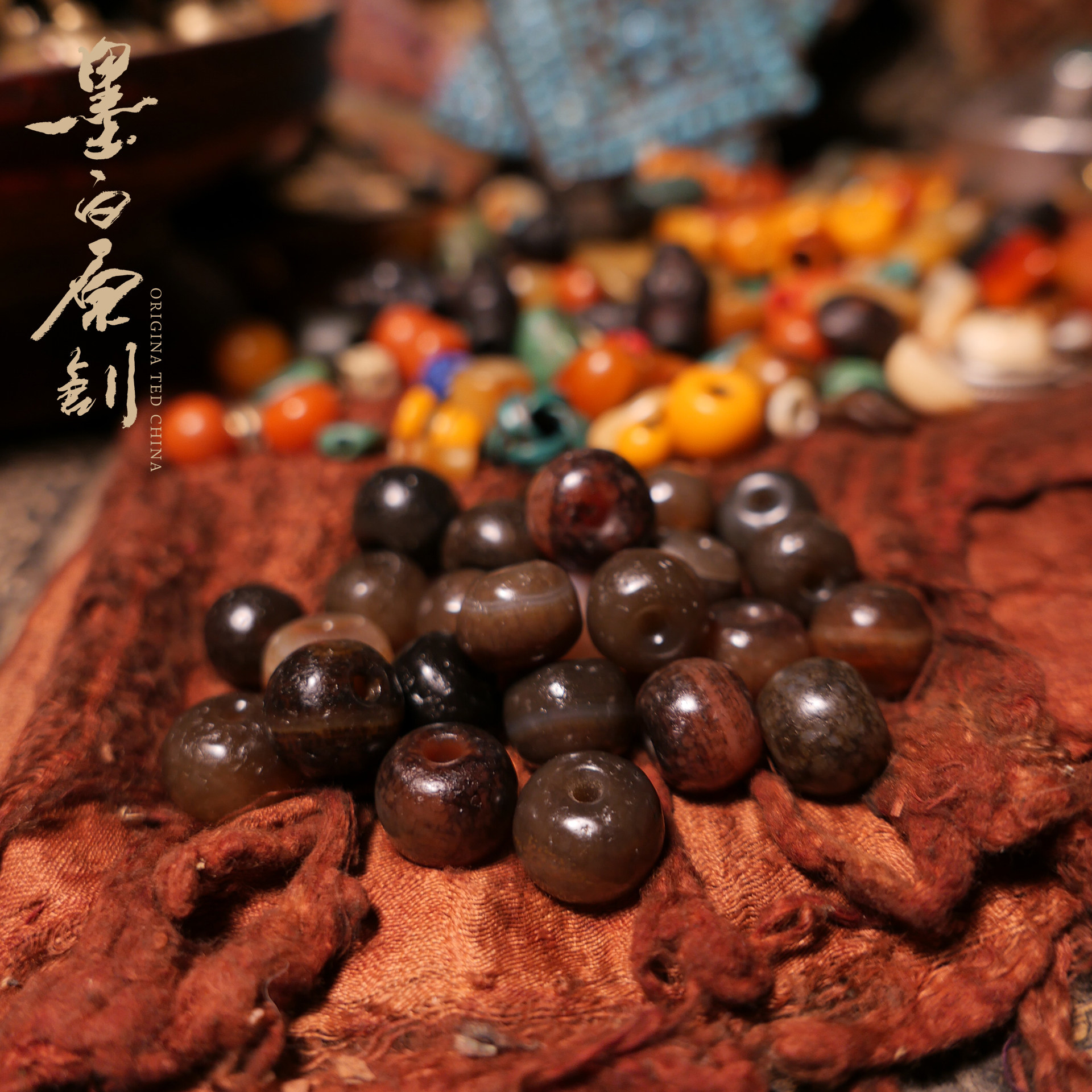 「墨白」天级仿老阜新玛瑙糖球金刚星月菩提配饰背云吊坠