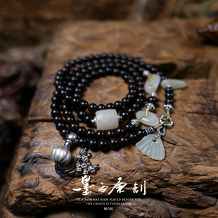 「墨白」神级 椰蒂藏传设计款佛珠项链多宝手链108颗手串