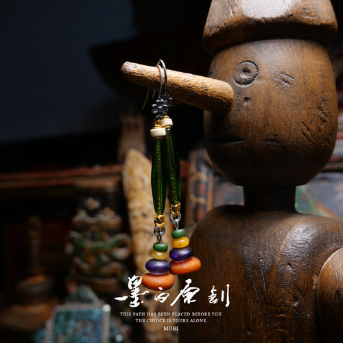「墨白」神级 蜜蜡松石设计款配饰耳坠耳环饰品吊坠