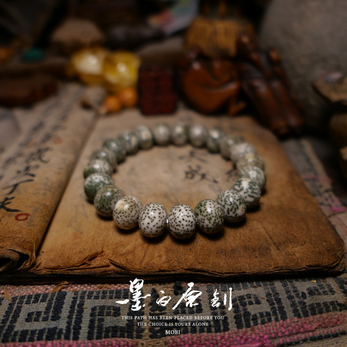 「墨白」神级 海南毛感青花算盘珠星月菩提子高密干磨手串手链