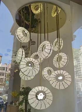 中山工厂直销大平层水晶环吊灯定制别墅大厅中空复式楼旋转楼梯间