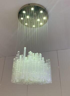 中山工厂直销定制圆形玻璃管灯具定制别墅大平层大厅美容院浅绿色