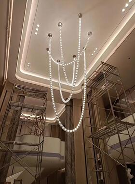 设计师酒店大堂水晶灯后现代轻奢售楼部别墅复式楼大厅项链吊灯