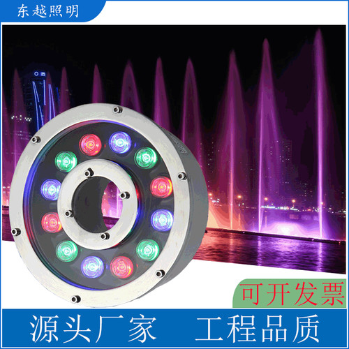 喷泉灯水池景观灯水下射灯12V24V七彩防水涌泉灯环形中孔水底灯9W