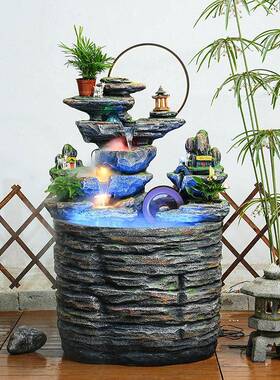 假山流水喷泉落地摆件古法养鱼缸客厅玄关循环水乔迁开业招财造景